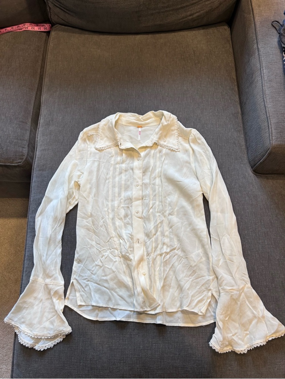 NWOT Free People Cream Melrose Lace Trime Blouse - Picture 2 of 3